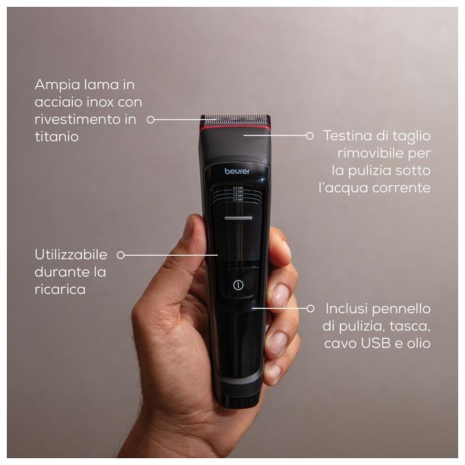 Beurer MN5X Tagliacapelli 6 Lunghezze di Taglio Lama Acciaio Inox 7 Accessori Autonomia 270 min colore Nero