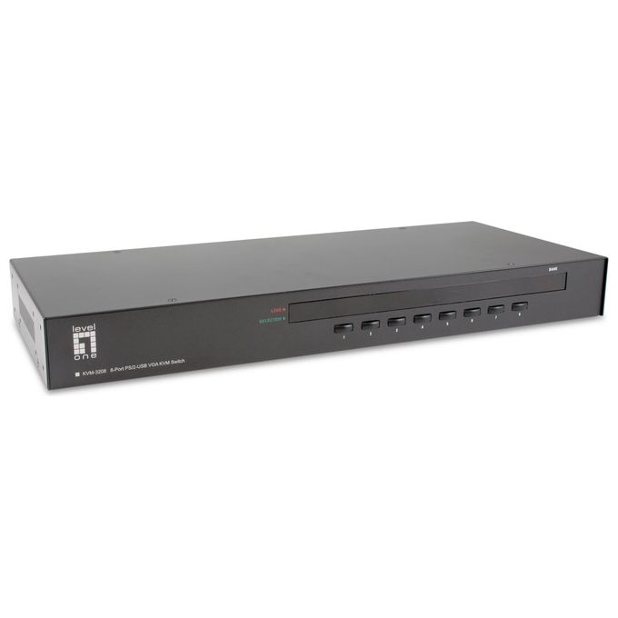 LevelOne KVM-3208 Switch KVM a 8 Porte USB PS-2 VGA Risoluzione 2048 x 1536 Pixel Montaggio Rack 1U colore Nero