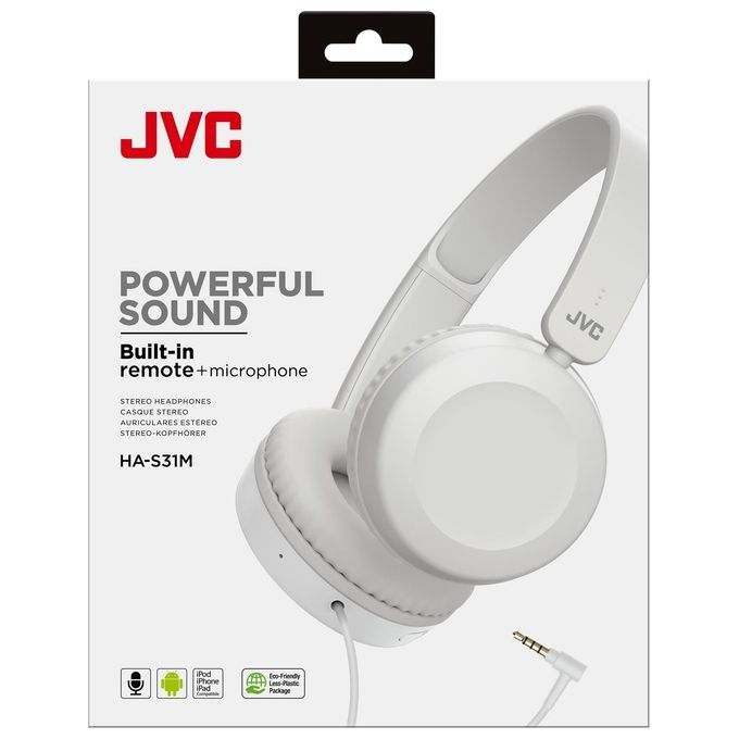 Jvc HA-S31M-W Cuffia con Microfono Cavo 1.2mt Driver 30mm Pieghevole Bianco