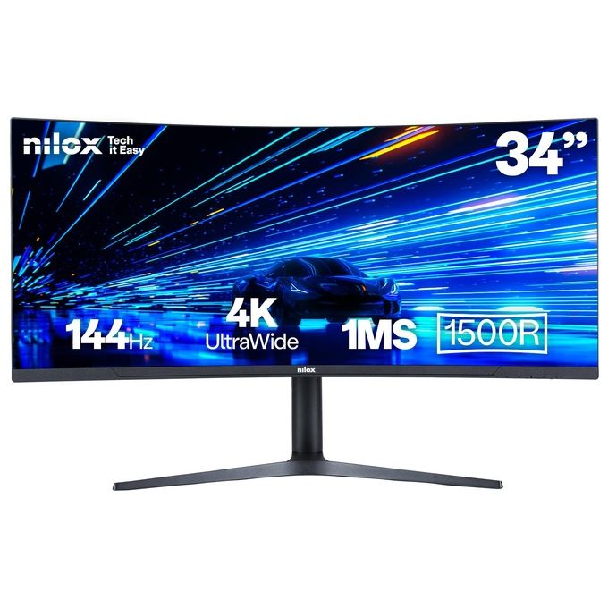 Nilox NXM344KD11 Monitor PC 34'' Ultrawide Quad HD Curvo 144Hz MVA LED 3440x1440 1ms G-SYNC 2 HDMI 2 DisplayPort colore Nero