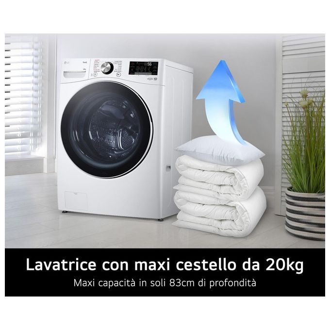 LG Serie P3 F0P3020TSWC Lavatrice libera  installazione XL 20Kg AI DD Classe B 1000 giri TurboWash 360 Vapore Wi-Fi Bianco