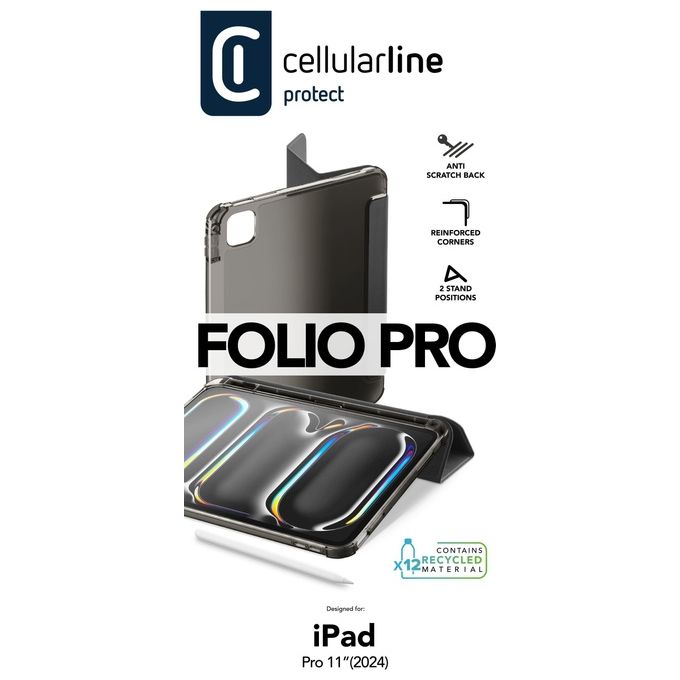 Cellularline FOLIOIPADPRO2411K Folio Custodia per iPad Pro 11'' con Funzione Stand e Anello per Penna colore Nero