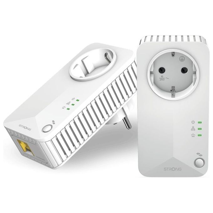 Strong POWERL600DUOEUV2 Powerline 600 v2 Kit Adattatori HomePlug AV2 600 Mbps Presa Integrata Porta LAN 100 Mbps