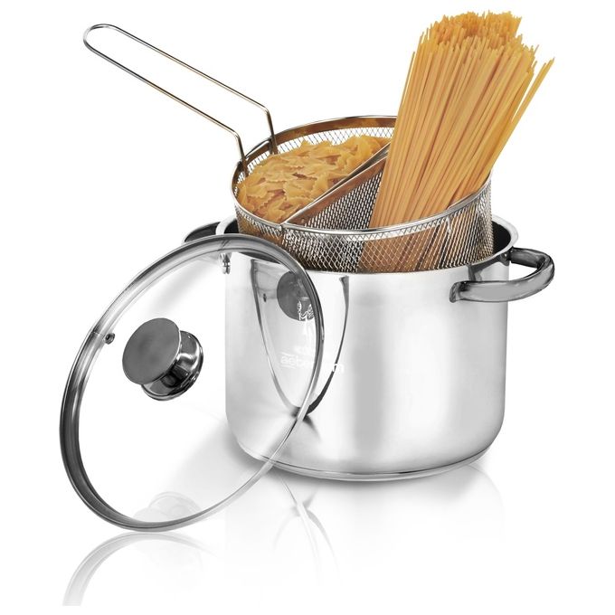 Aeternum Y0DVPSD220 La Divina Reinox Cuoci Pasta con Doppio Cestello in Acciaio 22 cm Capacita' 4,3 L Adatto a Tutti i Piani di Cottura incluso Induzione Lavabile in Lavastoviglie colore Acciaio Satinato