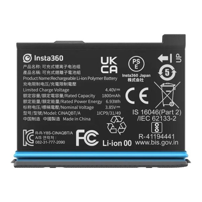 Insta360 CINAQBT-A Batteria per fotocamera 1800 mAh per Insta360 X3 colore Nero