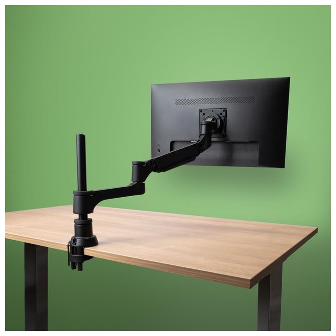 R-Go Tools RGOVLCA4SI Braccio per Monitor Singolo Regolabile con Molla a Gas Portata 3-9 Kg Rotazione 360° Inclinazione 0-40° Profondita' Regolabile colore Nero