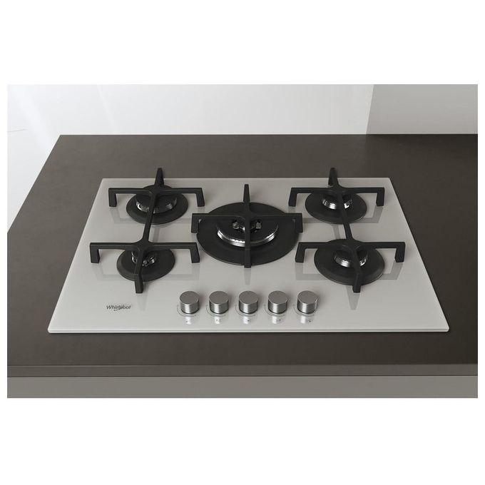 Whirlpool GOA7523-WH Piano Cottura a Gas 5 Zone Griglie in Ghisa 73 cm Bianco