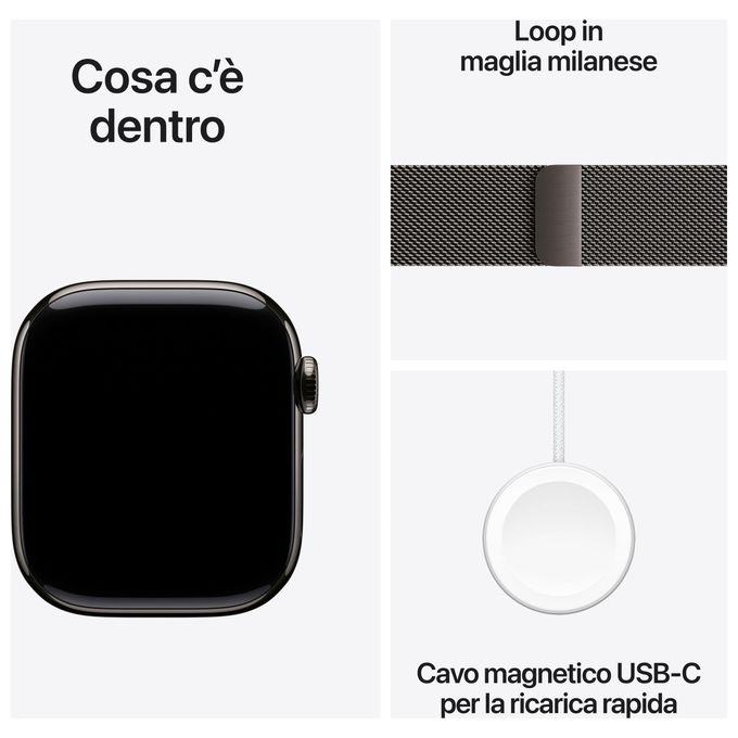 Apple MX053QL-A Watch Serie 10 Smartwatch GPS + Cellular 42mm Cassa in Titanio con Cinturino in Acciaio Inox colore Ardesia