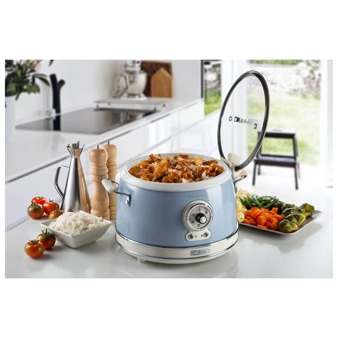 Ariete 2904 Vintage Cuociriso Elettrico e Slow Cooker 3,5 L 700W 5 funzioni ciotola in ceramica colore Celeste