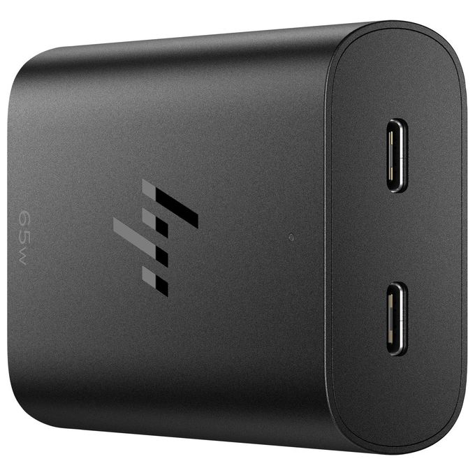 HP 600Q8UT Caricabatterie per laptop USB-C GaN 65 W con 2 porte USB-C colore Nero