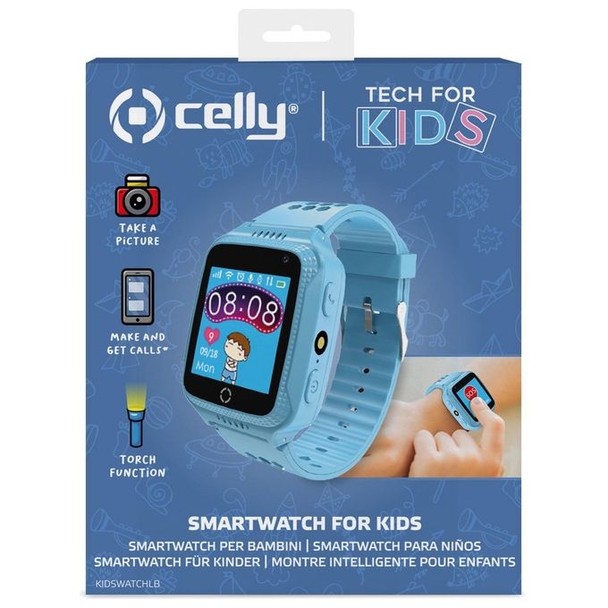 Celly KIDSWATCH Smartwatch per Bambini 1.44'' Fotocamera Bluetooth IP67 96h colore Azzurro