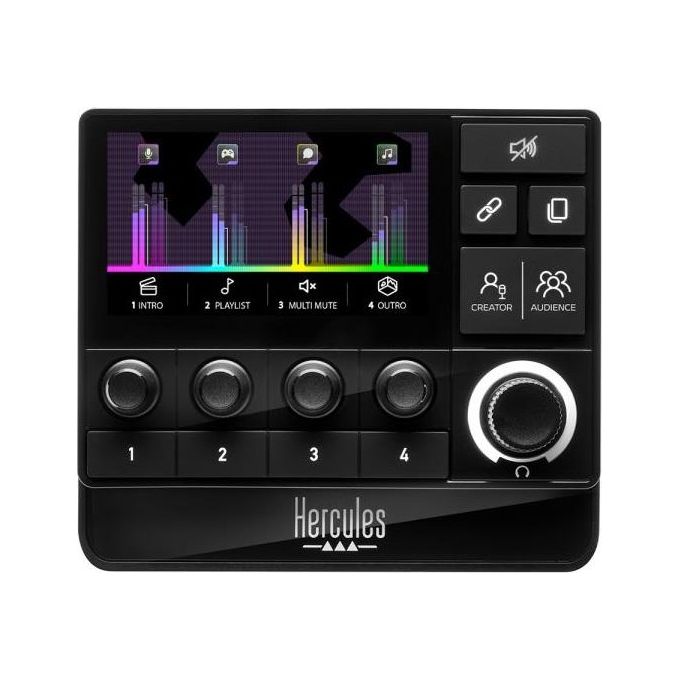 Hercules 4780934 Stream 200 XLR Mixer Controller Audio per Streaming 9 Pulsanti Ingresso XLR Preamplificato USB-C colore Nero