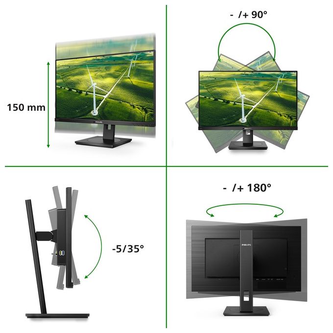 Philips 242B1G-00 Monitor PC 23.8'' IPS Full HD 1920x1080 75Hz 4ms Hub USB HDMI DisplayPort VESA colore Nero