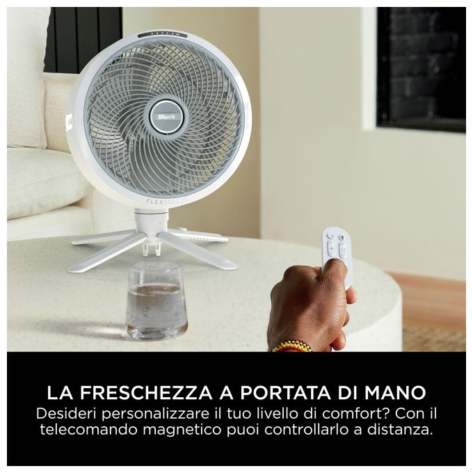 Shark FA220EU FlexBreeze Ventilatore 12 in 1 con e senza filo 5 velocita' 1600 m³-h autonomia 24 h colore Bianco