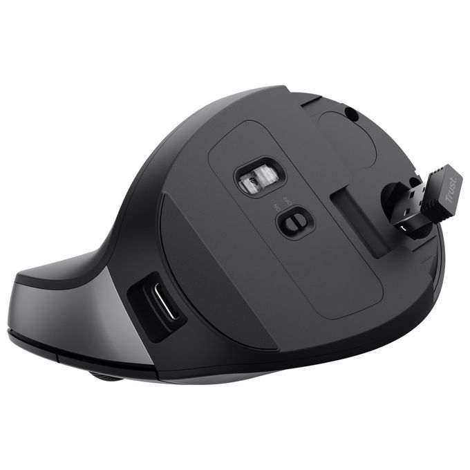 Trust 25145 Bayo II Mouse Ergonomico Wireless RF Ottico 2400 DPI 6 Tasti Ricaricabile USB-C colore Nero
