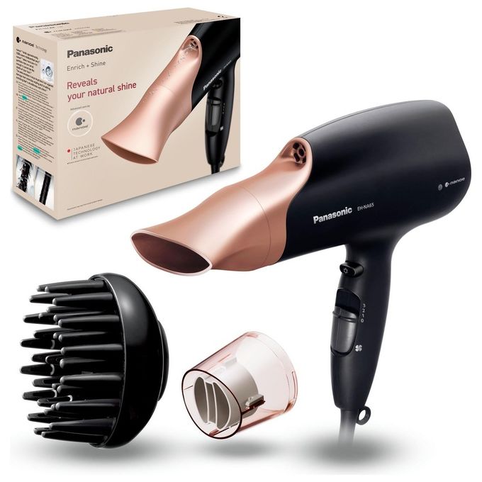 Panasonic EH-NA65CN825 Asciugacapelli 2000W tecnologia nanoe 3 velocita' 4 temperature 3 accessori colore Oro Nero