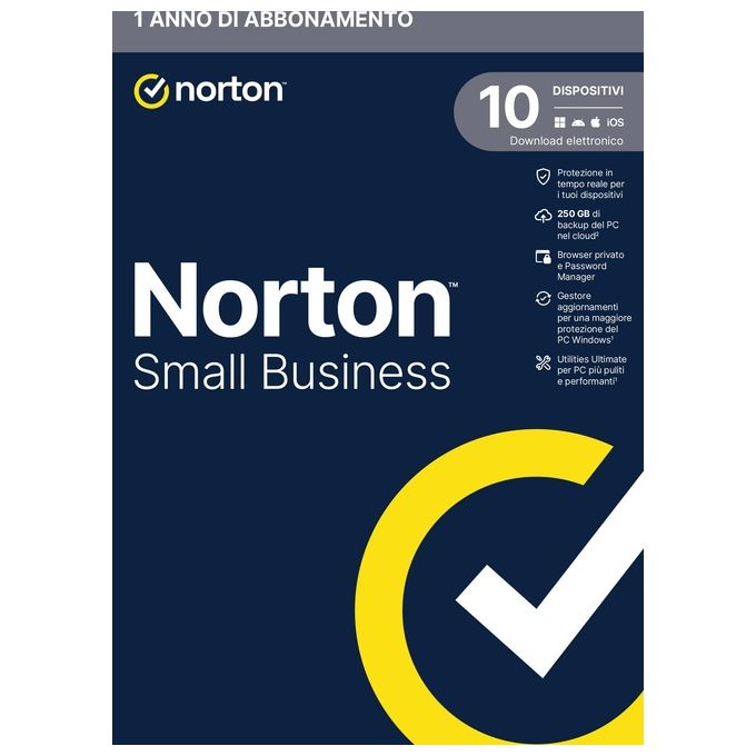 Norton 21454860 Norton Small Business Software Box Protezione Antivirus per 10 Dispositivi Licenza 12 Mesi 250 GB Backup colore Nero
