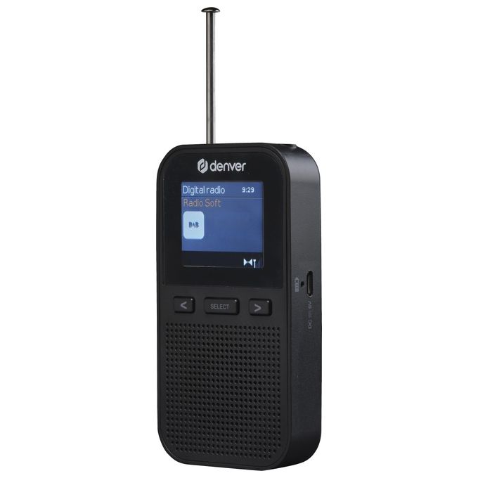 Denver DAH-126 Radio Portatile DAB+ FM Digitale Batteria 1800 mAh 8h Display LCD 1.8'' 2 Sveglie colore Nero