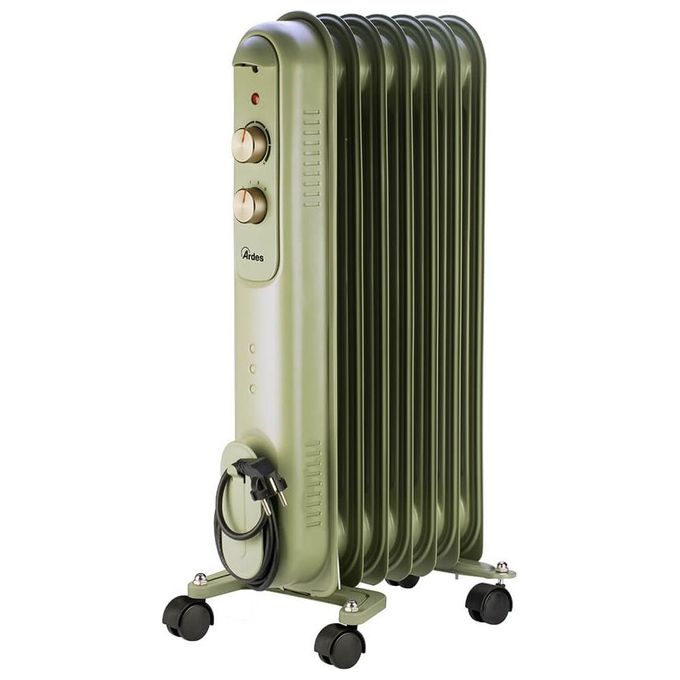 Ardes AR4R07VIN Curvy 7 Retro' Radiatore ad Olio 7 Elementi 1500W Termostato Regolabile 3 Livelli Potenza colore Verde