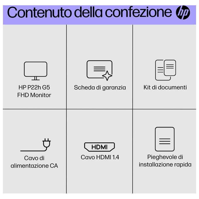 HP 64W30AA#ABB P22h G5 Monitor PC 21.5'' Full HD 1920x1080 IPS 75Hz Altoparlanti integrati colore Nero