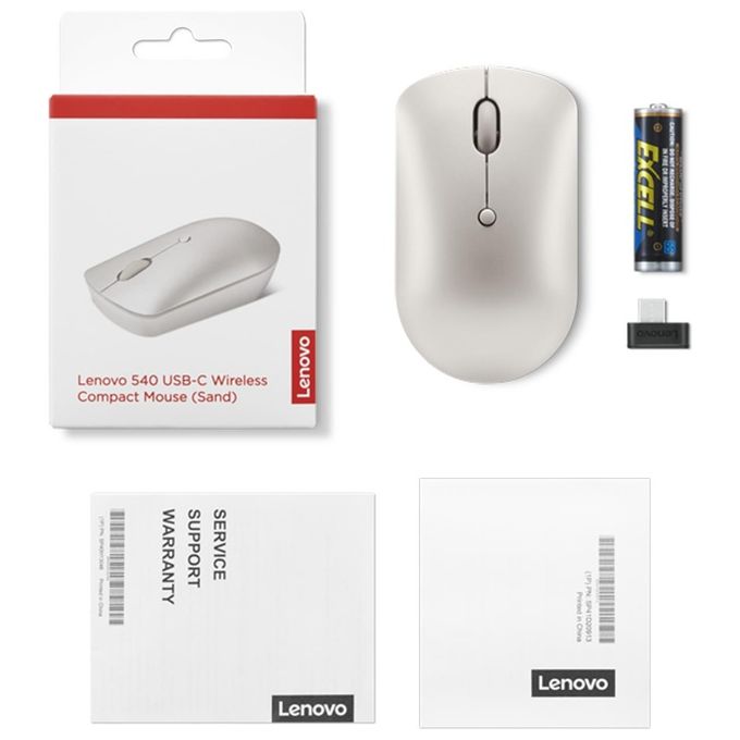 Lenovo 540 Mouse Wireless Compatto con Ricevitore Usb-C Sabbia