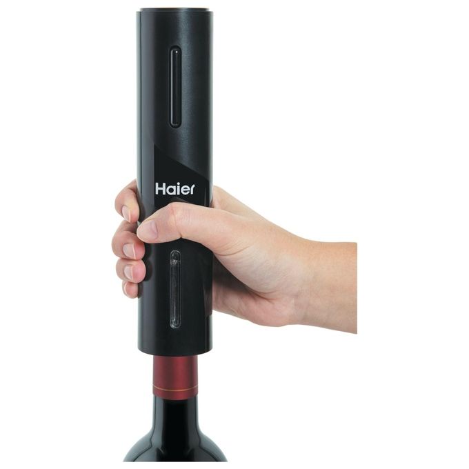 Haier HAWUKIT06 Set da Vino Elettrico 6 in 1 Ricaricabile USB Apribottiglie Aeratore Tagliacapsule Pompetta Sottovuoto 2 Tappi colore Nero