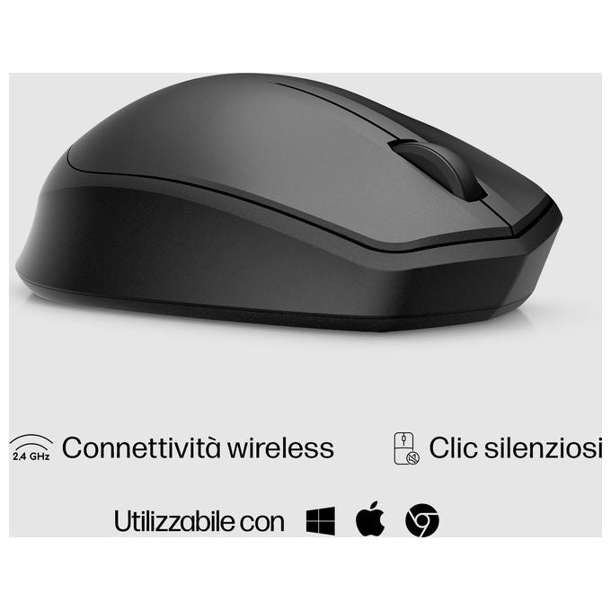 HP 19U64AA 280 Silent Mouse Wireless Ottico RF 2.4 GHz 3 Tasti Autonomia 18 Mesi colore Nero