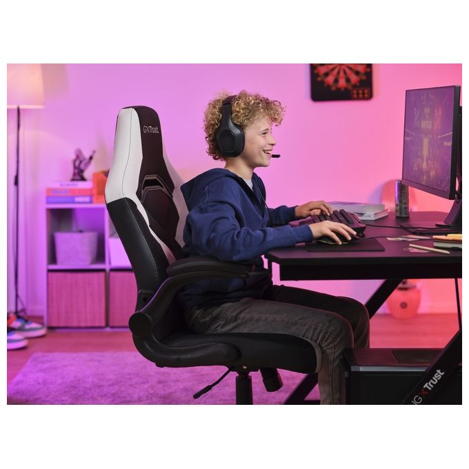 Trust GXT 703W RIYE Sedia Gaming Universale braccioli regolabili portata 140 Kg sollevamento classe 4 colore Nero Bianco