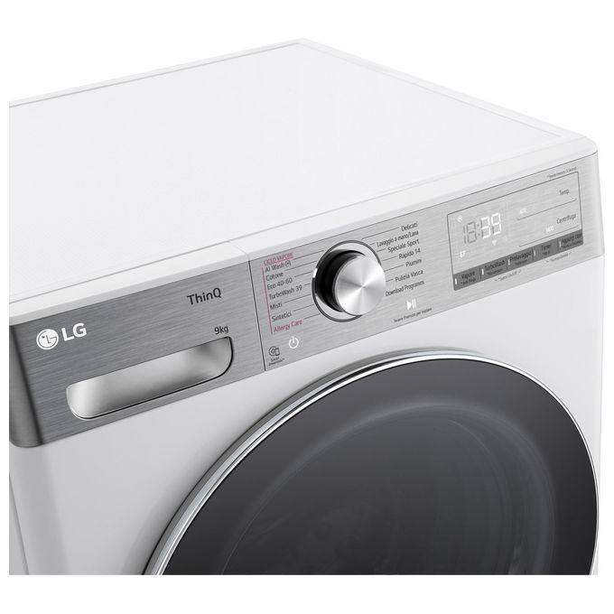 LG F4R9009TPWC Serie R9 Lavatrice Frontale 9 Kg 1400 rpm Classe A AI DD TurboWash 360 Vapore Wi-Fi (85x60x56.5 cm) colore Bianco