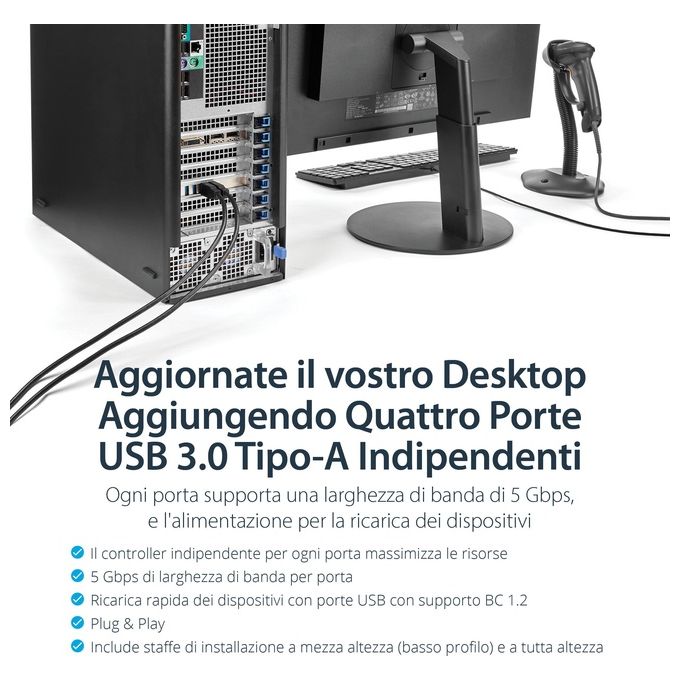 StarTech Adattatore scheda SuperSpeed USB 3.0 PCI Express (PCIe) Quad Bus a 4 porte con UASP - Alimentazione SATA-LP4