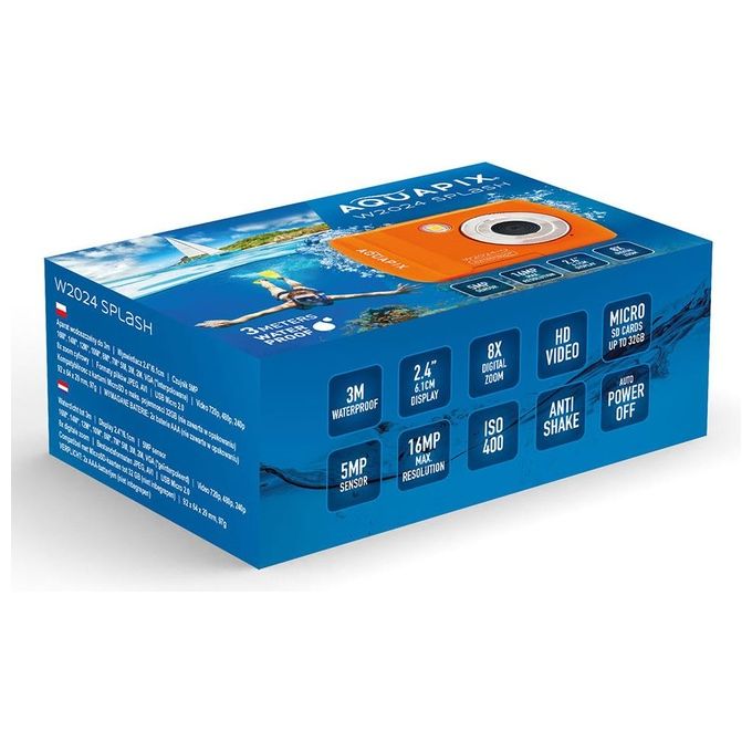 Easypix W2024-O Aquapix W2024 Splash Fotocamera Digitale Impermeabile fino a 3 m Risoluzione 16 MP Zoom Digitale 8x Display 6,1 cm colore Arancione