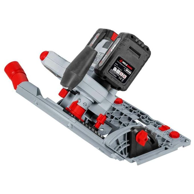 Holzmann TAS165AKKU Sega Circolare a Immersione a Batteria 2x20V 40V Totale 5 Livelli Velocita' Lama 165 mm Inclinazione -1 a 47° con 2 Batterie 4 Ah colore Nero Grigio Rosso