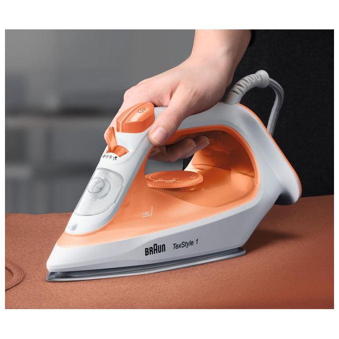 Braun TexStyle 1 SI 1009 Ferro da Stiro a Vapore Piastra Antiaderente 1900W Arancione-Bianco