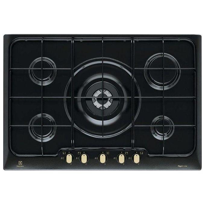 Electrolux PN750RUV Serie 300 Piano cottura a gas 75 cm 5 fuochi Wok Bruciatore Tripla Corona Sicurgas colore Nero Ghisa