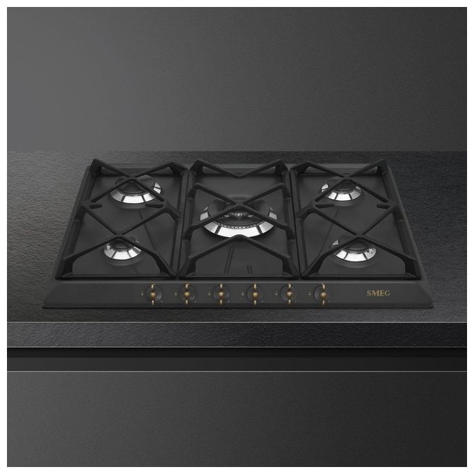 Smeg SRV876AOGH Piano Cottura a Gas 5 Zone Griglie in Ghisa Estetica Coloniale 75 cm Antracite