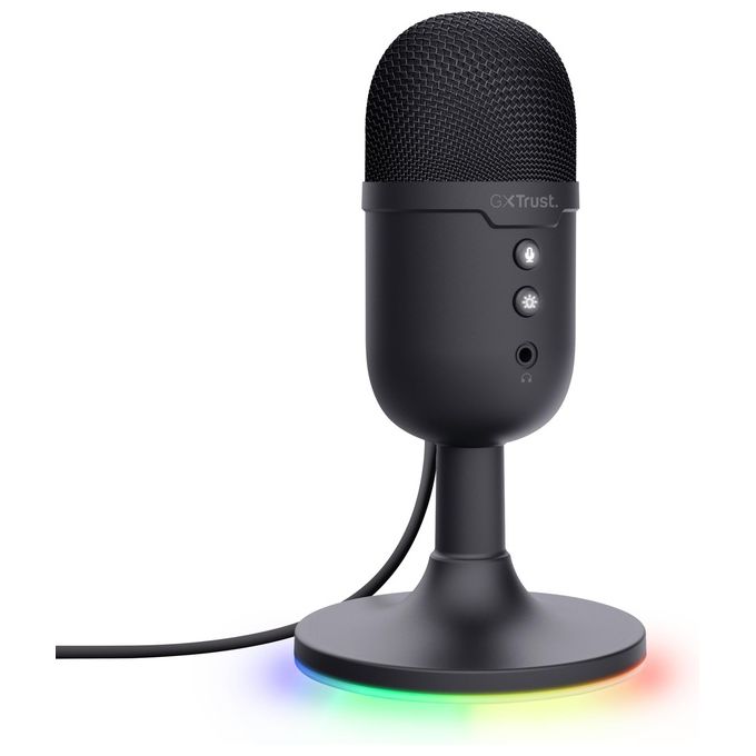 Trust 25372 GXT 234P Yunix Microfono da Tavolo USB Condensatore 48 kHz 16 bit con Uscita Cuffie e Muting Pulsante colore Nero