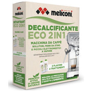 Meliconi Eco 2 in 1 Decalcificante - Liquido decalcificante e igienizzante per macchine da caffe' e piccoli elettrodomestici, compatibile con tutte le macchine espresso, flaconi da 2 × 250 ml, rimuove calcare e odori grazie a formula a base di acido latti
