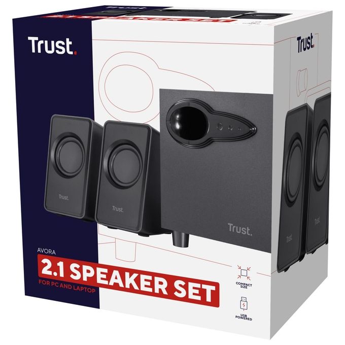 Trust Avora Set Altoparlanti 2.1 Subwoofer Potenza di 18W RMS Totali, Nero