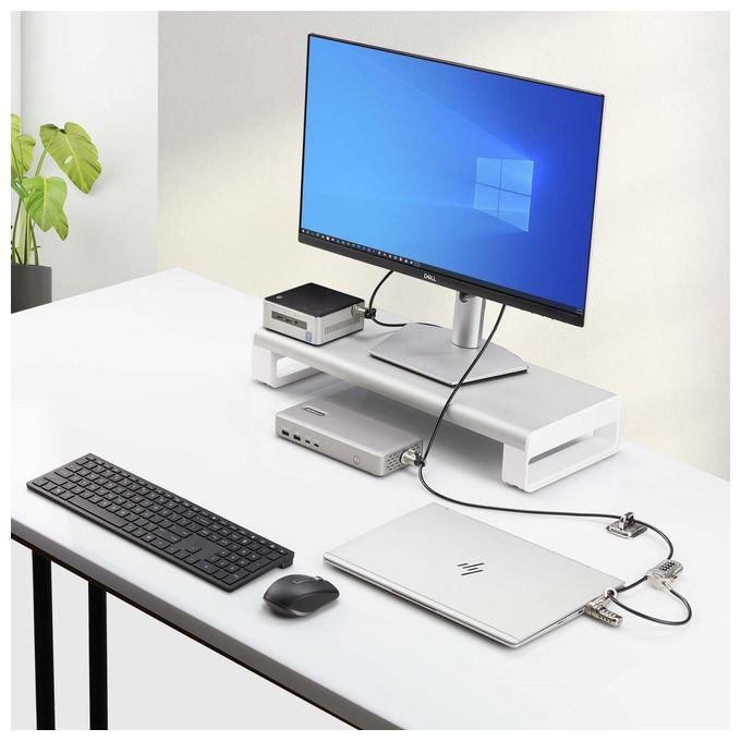 StarTech.com 3M4-DESK-LOCKING-KIT Kit di Sicurezza per Laptop e Periferiche Cavo in Acciaio 3m Serratura a Combinazione 4 Cifre Testine Semipermanenti e Rimovibili colore Nero Argento