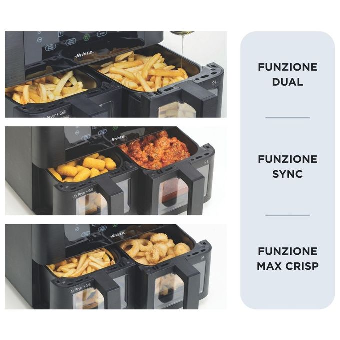 Ariete 4631 Friggitrice ad aria Doppia 9L 2400W 11 Programmi Touch Screen colore Nero