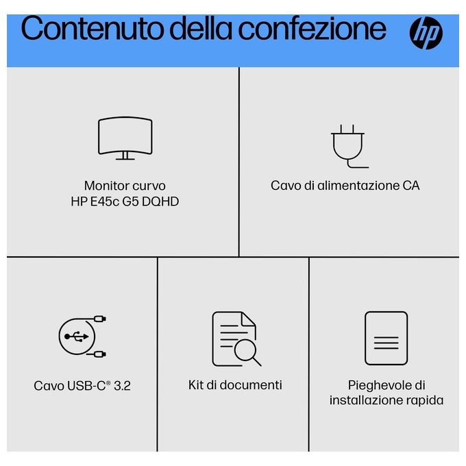 HP 6N4C1AA#ABB Monitor Curvo E45c G5 DQHD 44.5'' 5120x1440 32:9 165 Hz HDR400 USB-C Hub Altoparlanti Integrati colore Nero