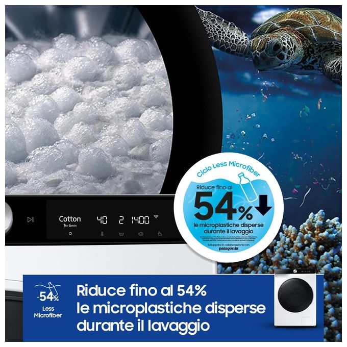 Samsung WD90DG6B85BKU3 AI Control Lavasciuga Frontale 9-6 Kg 1400 rpm Classe A EcoDosatore AI Wash Wi-Fi (85x60x60 cm) colore Nero Bianco