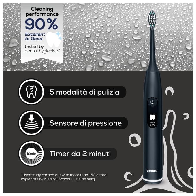 Beurer 10490 SC 50 Spazzolino elettrico sonico 5 modalita' Timer 30 sec autonomia 22 giorni colore Nero