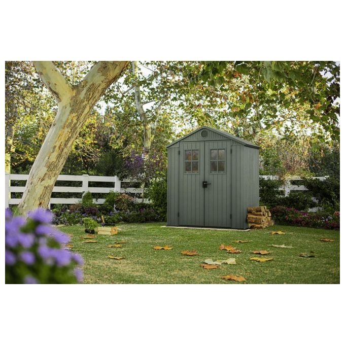 Keter 256879 Casetta da Giardino in Resina EVOTECH+ con Finestre Frontali e Pavimento Incluso colore Verde