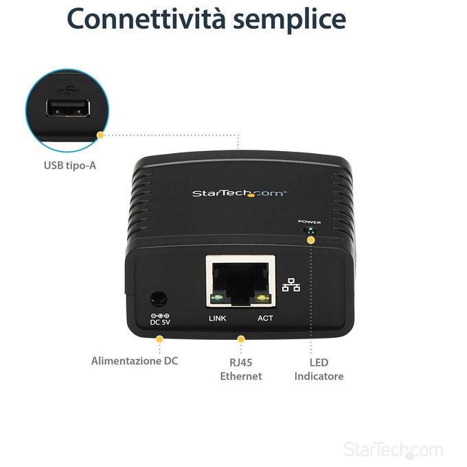 Startech Server di rete per Stampante Ethernet 10-100 Mbps con porta USB 2.0