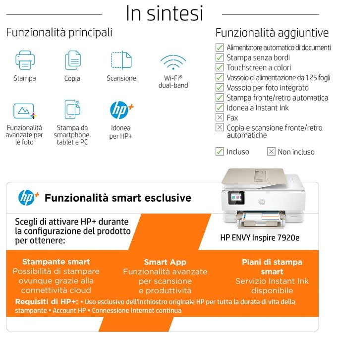 [ComeNuovo] HP ENVY 7920e Stampante Multifunzione Getto Termico d'Inchiostro A4 4800x1200 Dpi 15 Ppm Wi-fi