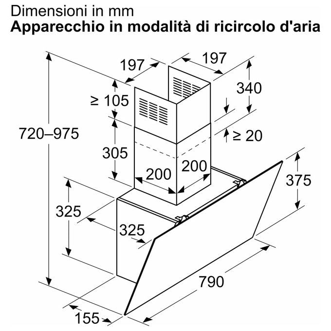 Bosch DWK85DK60 Serie 2 Cappa a muro inclinata 80 cm 430 m³-h Classe A 60 dB Touch colore Nero