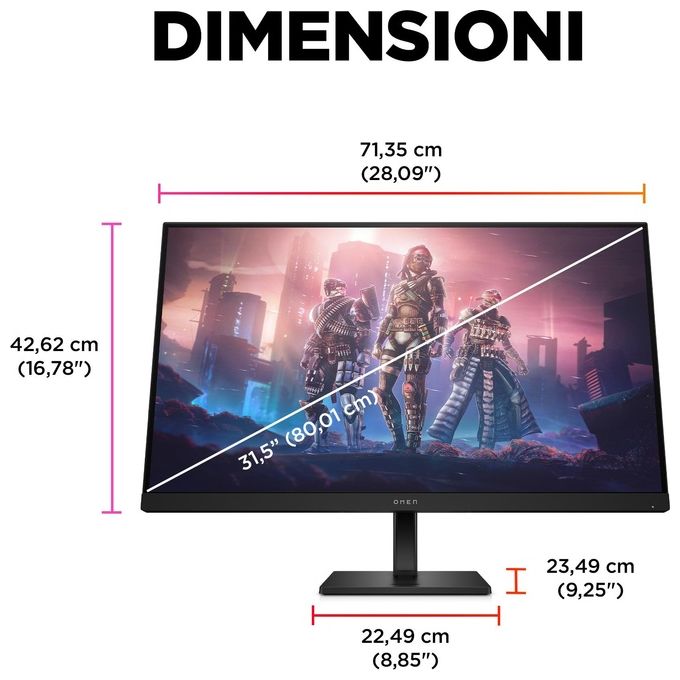 HP 780K0AA#ABB OMEN Monitor da gaming 31,5'' QHD 165 Hz IPS HDR400 AMD FreeSync Premium colore Nero