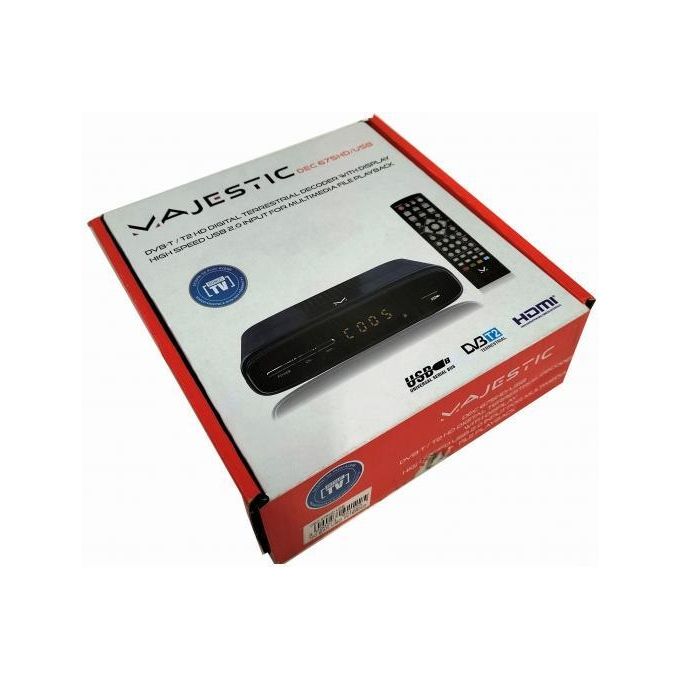 Majestic 100675 BK DEC 675 HD USB Decoder Digitale Terrestre DVB-T2 HD HEVC HDMI SCART USB 2.0 Display Integrato colore Nero