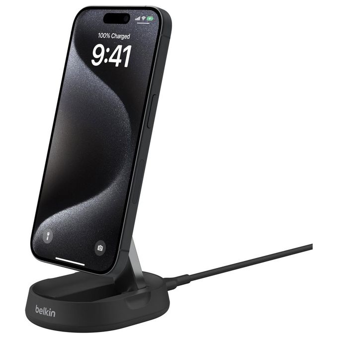 Belkin WIA008BTBK Supporto di Ricarica Wireless Qi2 15W Convertibile con Cavo USB-C 1,5 m colore Nero